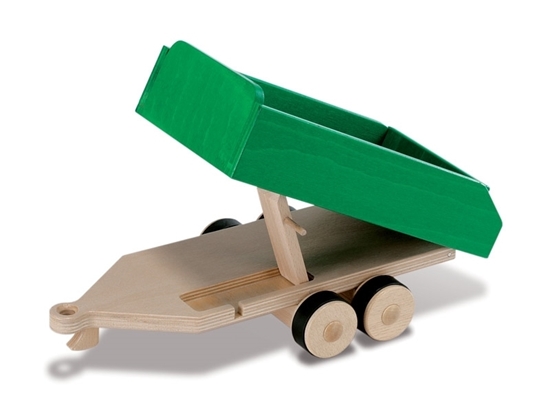 Groene houten dubbel-assige aanhangwagen,  speelgoed landbouw kipwagen.
