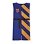 Tabard de chevalier en pur coton avec ceinture en simili-cuir. Le côté droit est bleu-roi uni avec un écusson sur la poitrine, le côté gauche est rayé jaune et bleu.