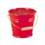 Seau en métal rouge jouet avec poigée en bois.