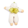 Organic cotton baby doll with white and green flower cap, white suite and on her back two little green silk wings.