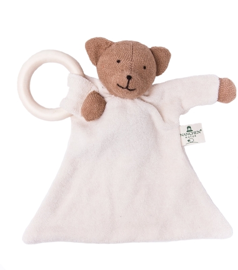 Doudou plat nounours avec anneau de dentition