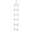 Twee koorden verbonden met 6 houten sporten vormen zo een klimladder .