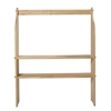 Etagère de jeu en bois consistant en deux planches verticales, deux horizontales et 1 barre dans la partie supérieure.