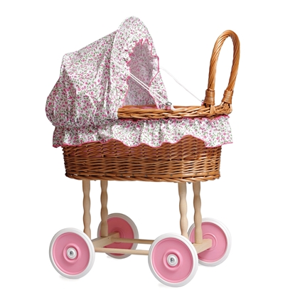 Image de Poussette osier poupon avec doublure florale