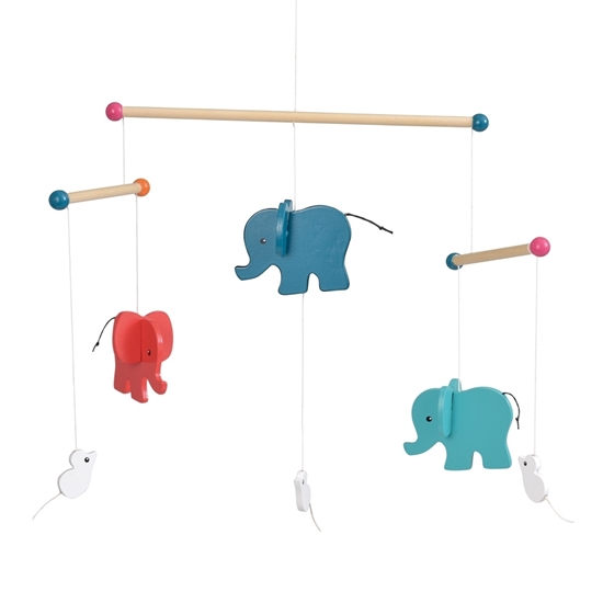 Mobile en bois avec 3 petits éléphants