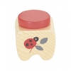 Little wooden tooth fairy box with red lid decorated with a red ladybug.