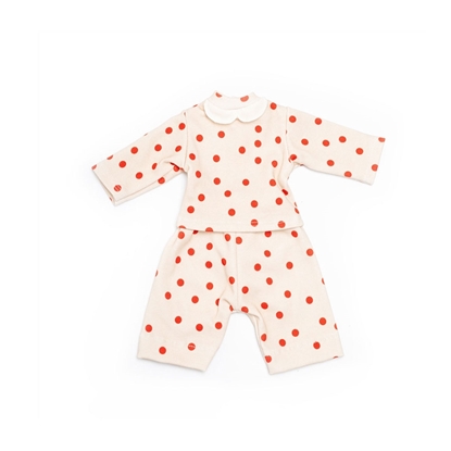 Pyjama de poupée Nanchen en coton bio blanc à pois rouges